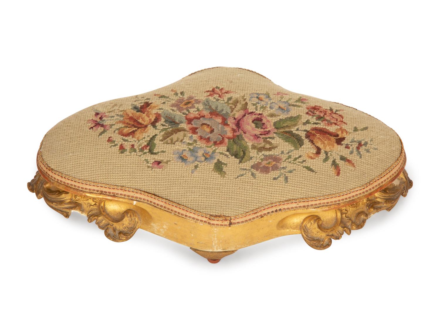 A Louis XV Giltwood Stool and an Upholstered Tabouret