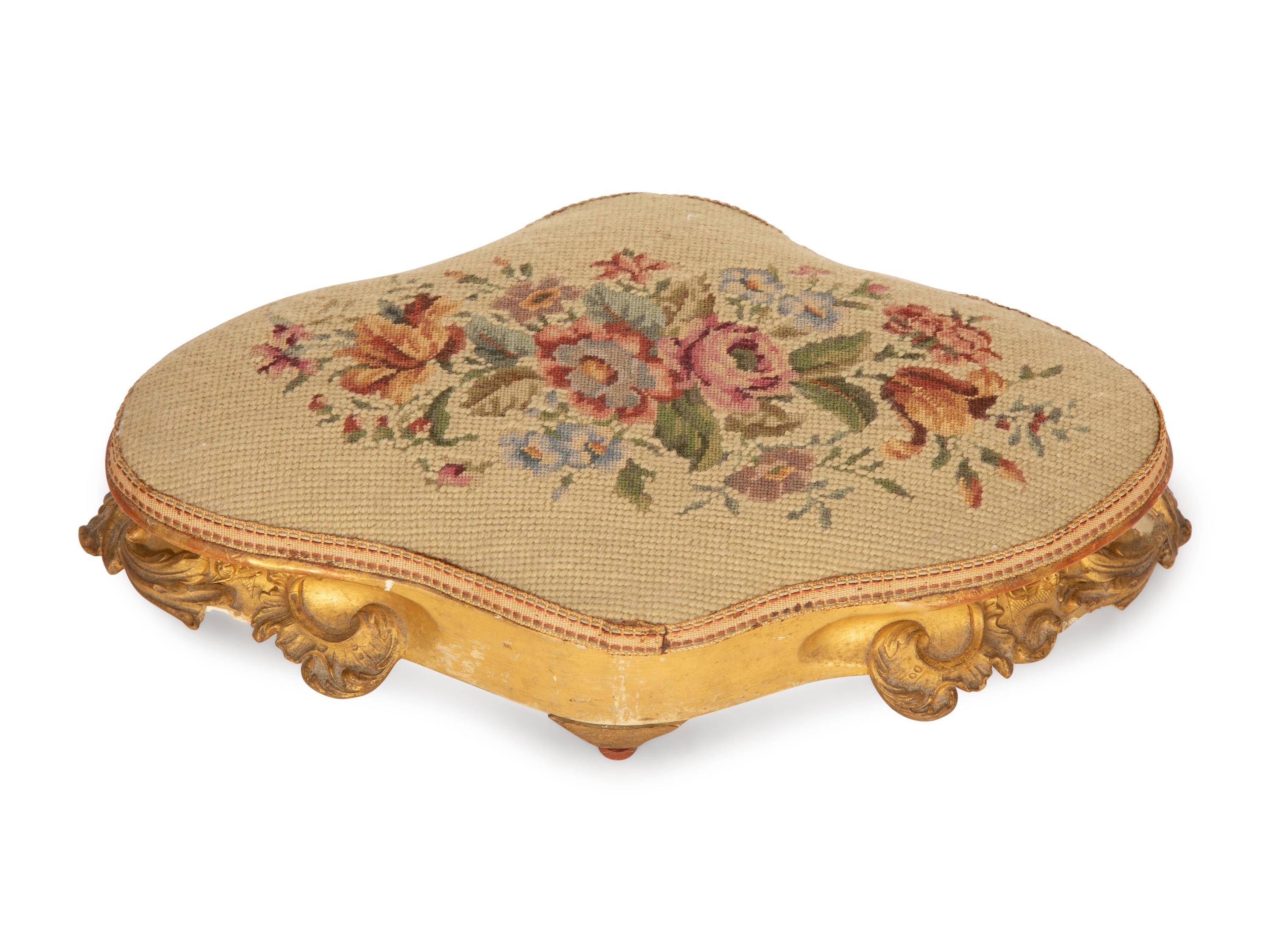 A Louis XV Giltwood Stool and an Upholstered Tabouret