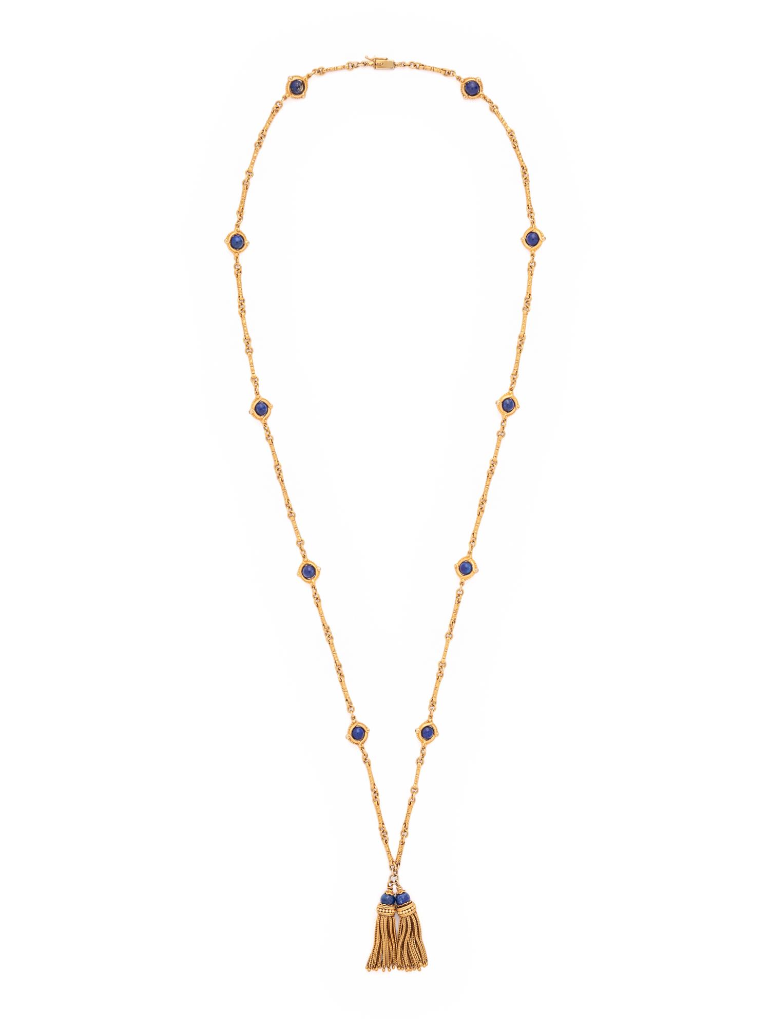 YELLOW GOLD AND LAPIS LAZULI LONGCHAIN NECKLACE