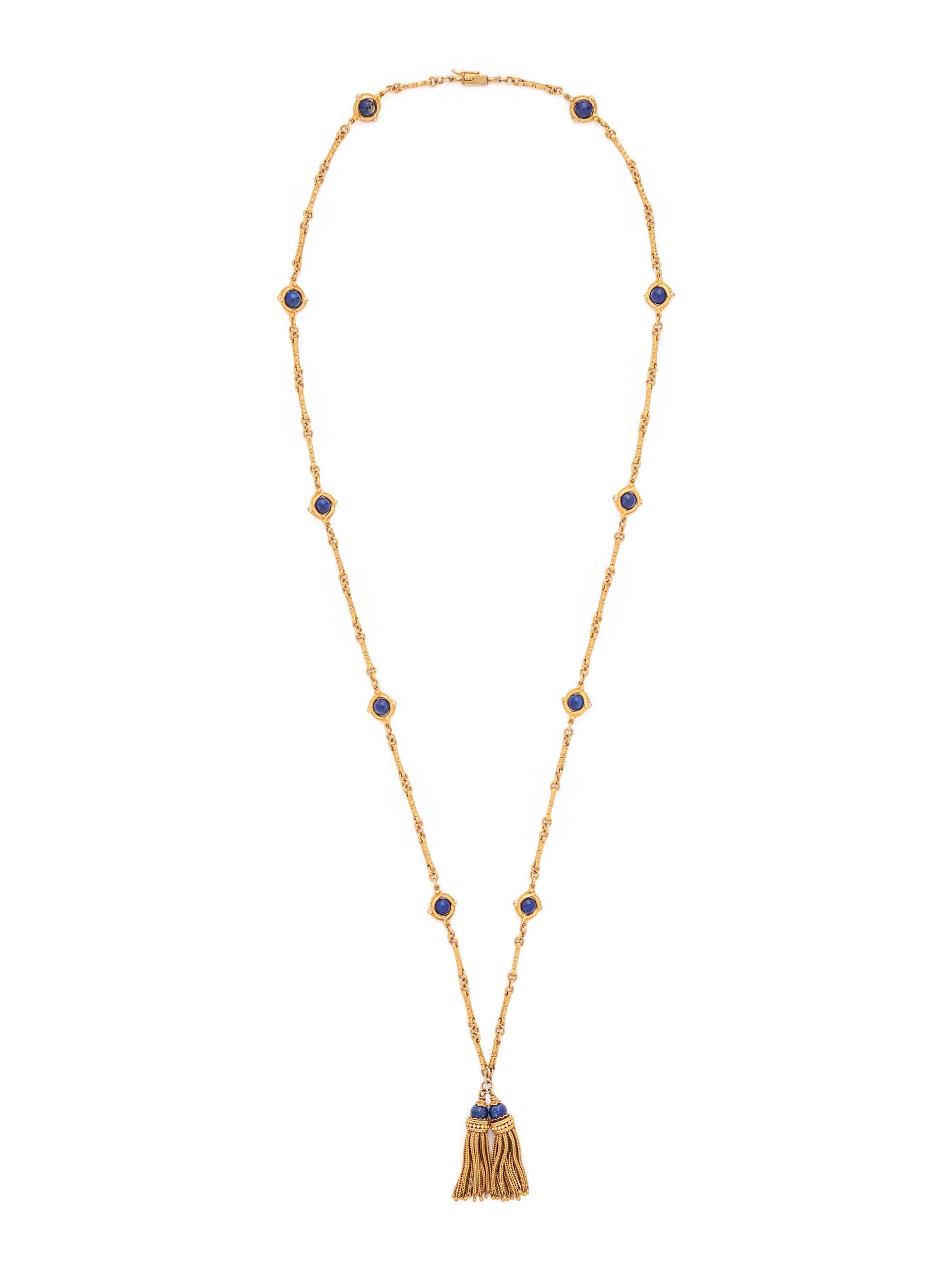 YELLOW GOLD AND LAPIS LAZULI LONGCHAIN NECKLACE