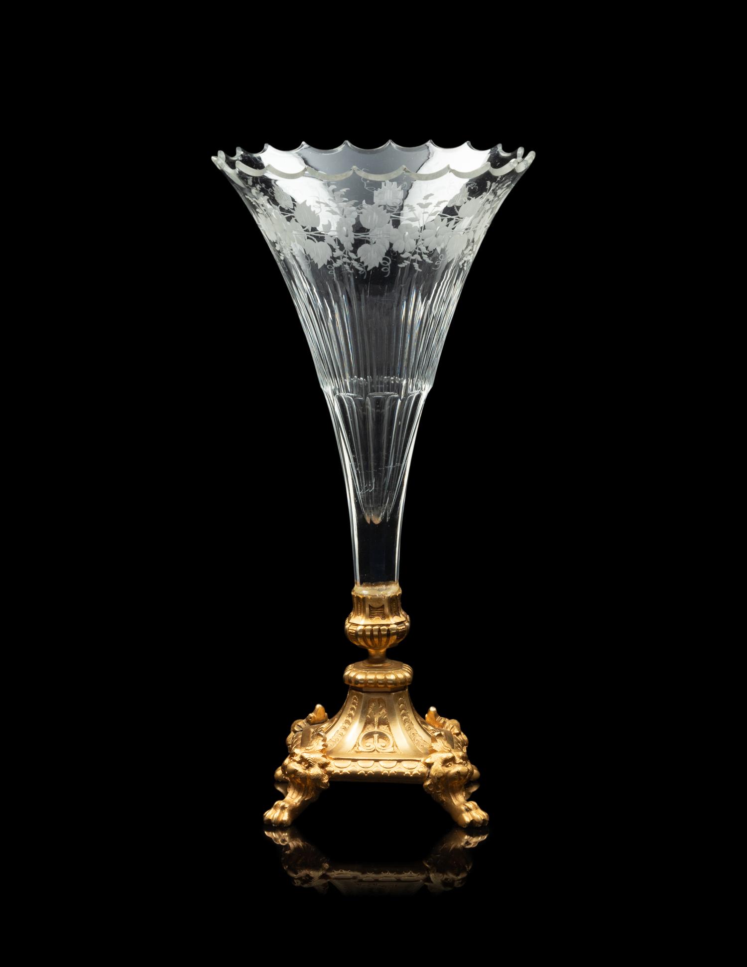 A Gilt-Bronze Mounted Etched and Cut Glass Vase