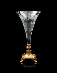 A Gilt-Bronze Mounted Etched and Cut Glass Vase