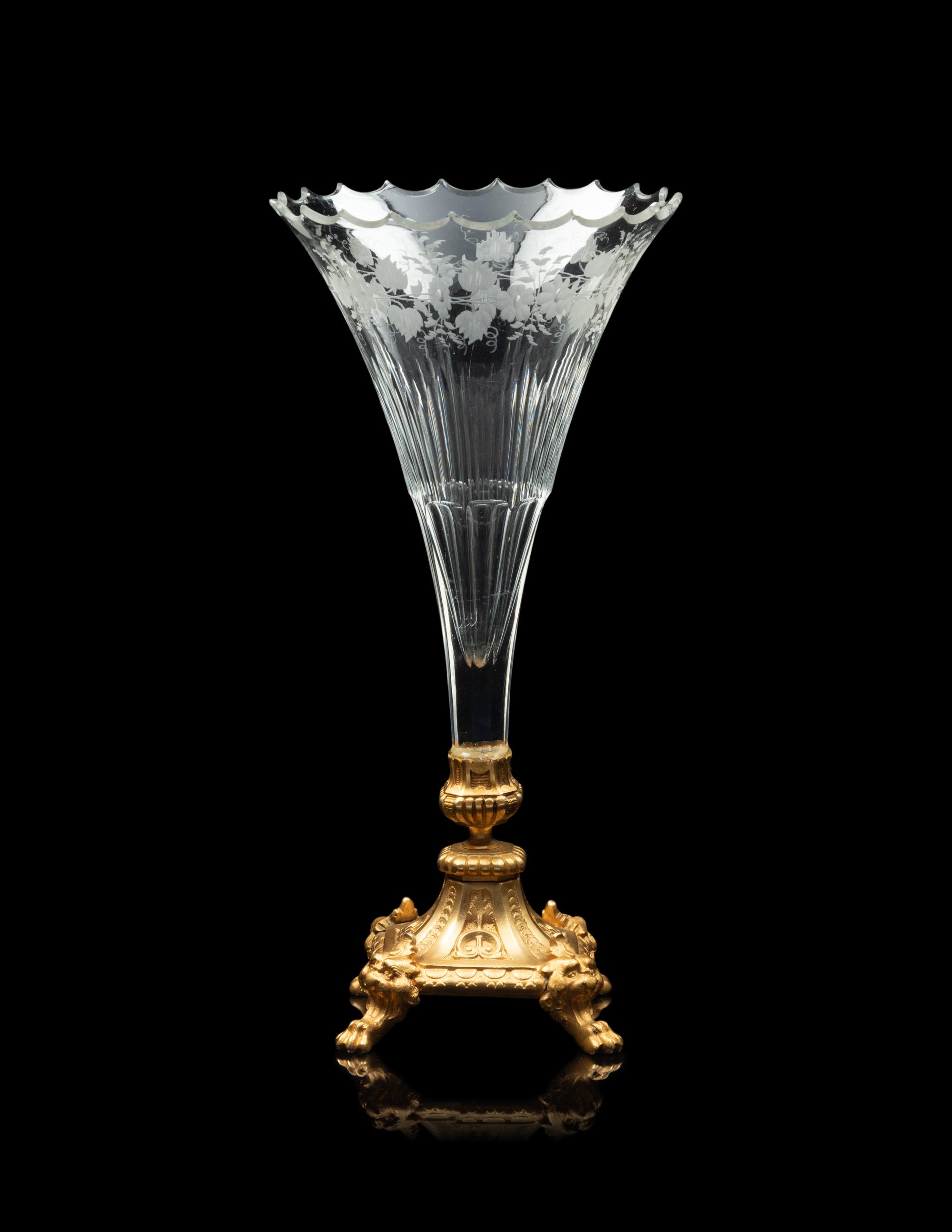 A Gilt-Bronze Mounted Etched and Cut Glass Vase