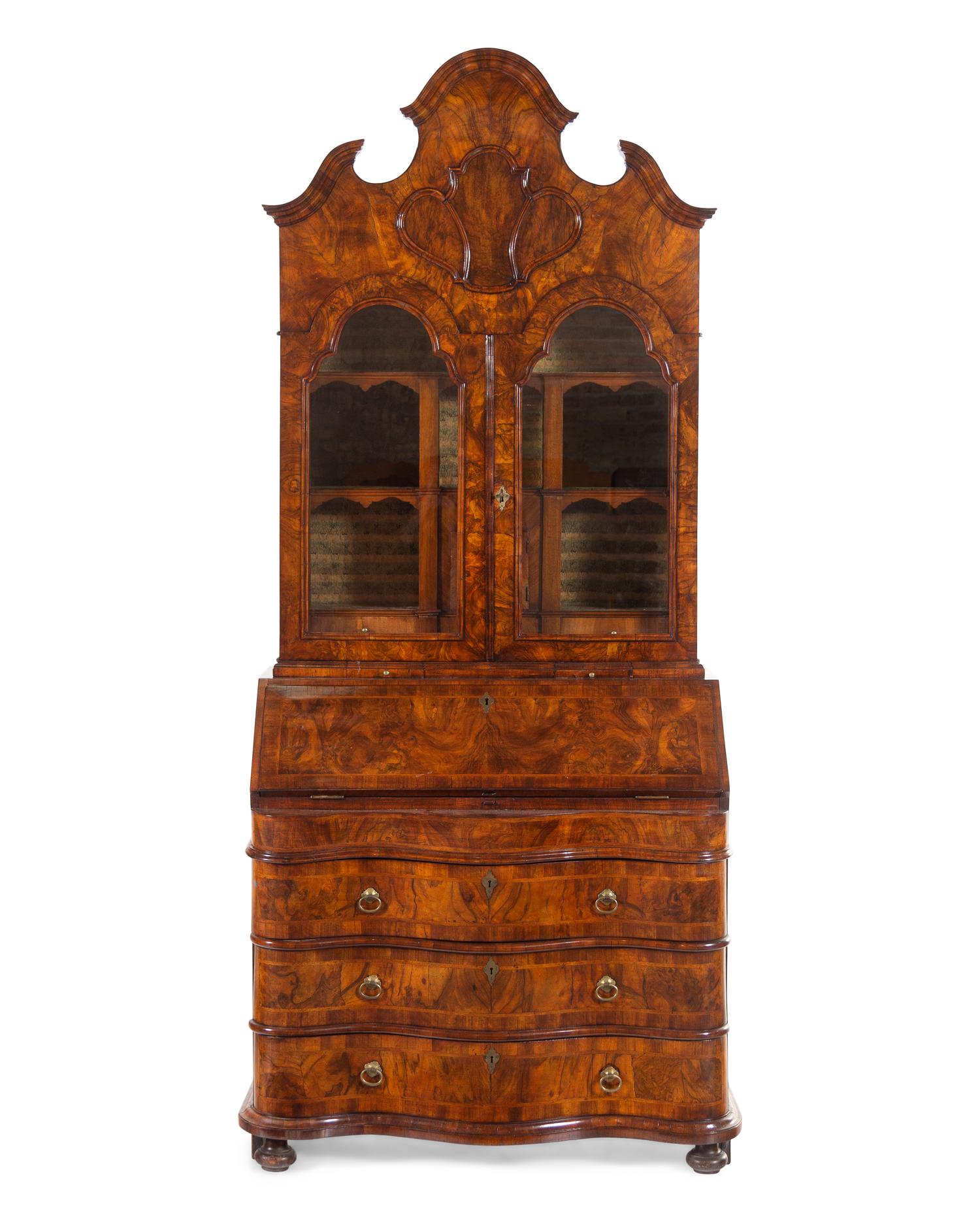 A South German Burl Walnut Secretary Bureau Attributed to Johann Valentin Loeffler II