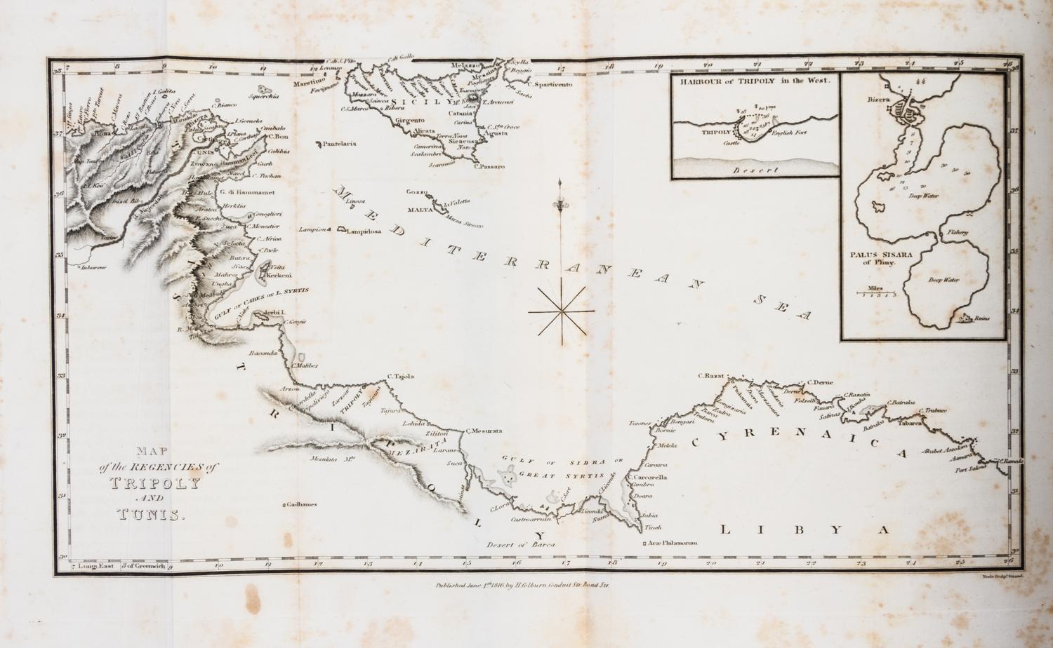 (AFRICA) TULLY, RICHARD. Narrative of a Ten Years' Residence at Tripoli in Africa... London, 1816. First edition, with folding map and
