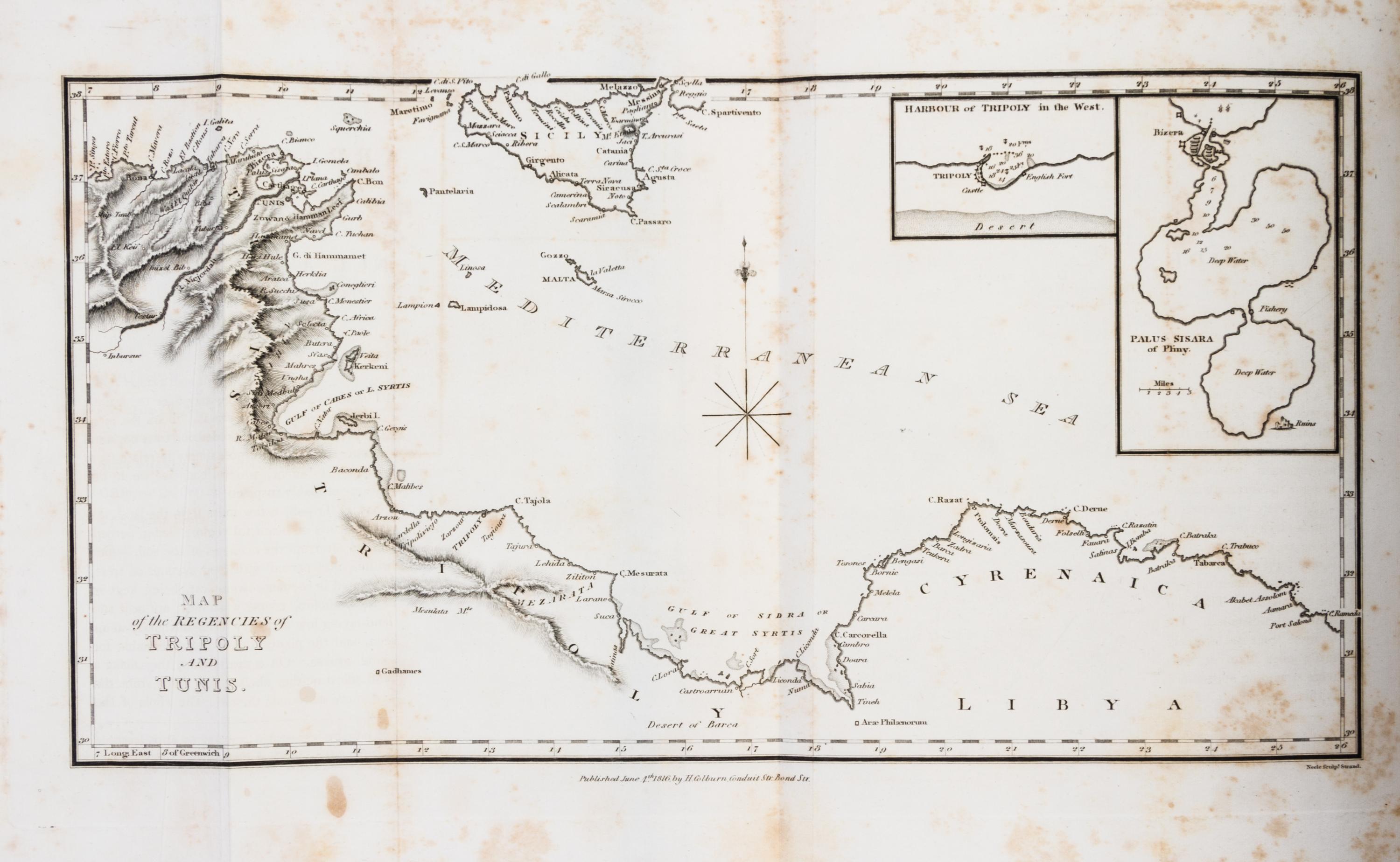 (AFRICA) TULLY, RICHARD. Narrative of a Ten Years' Residence at Tripoli in Africa... London, 1816. First edition, with folding map and