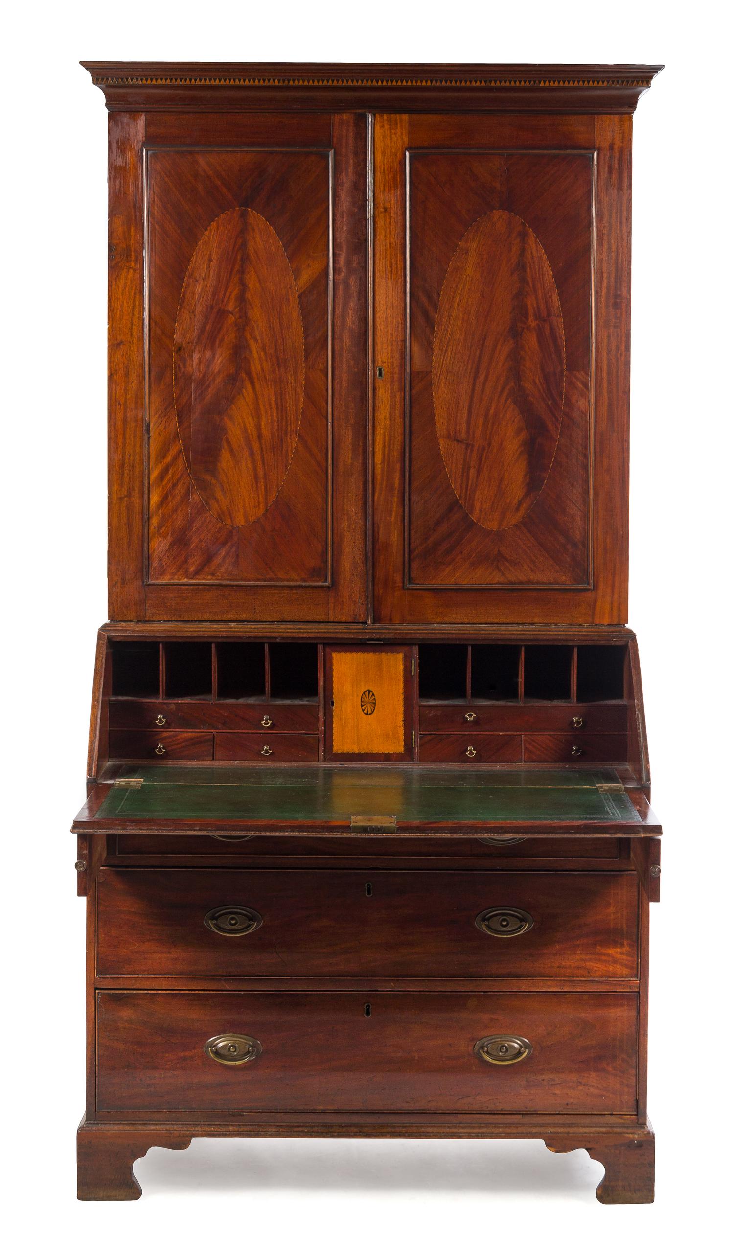 A George III Style Mahogany Secretary Bookcase Height 85 1/2 x width 42 1/4 x depth 23 1/2 inches. — 19TH CENTURY