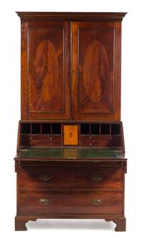 A George III Style Mahogany Secretary Bookcase Height 85 1/2 x width 42 1/4 x depth 23 1/2 inches. — 19TH CENTURY
