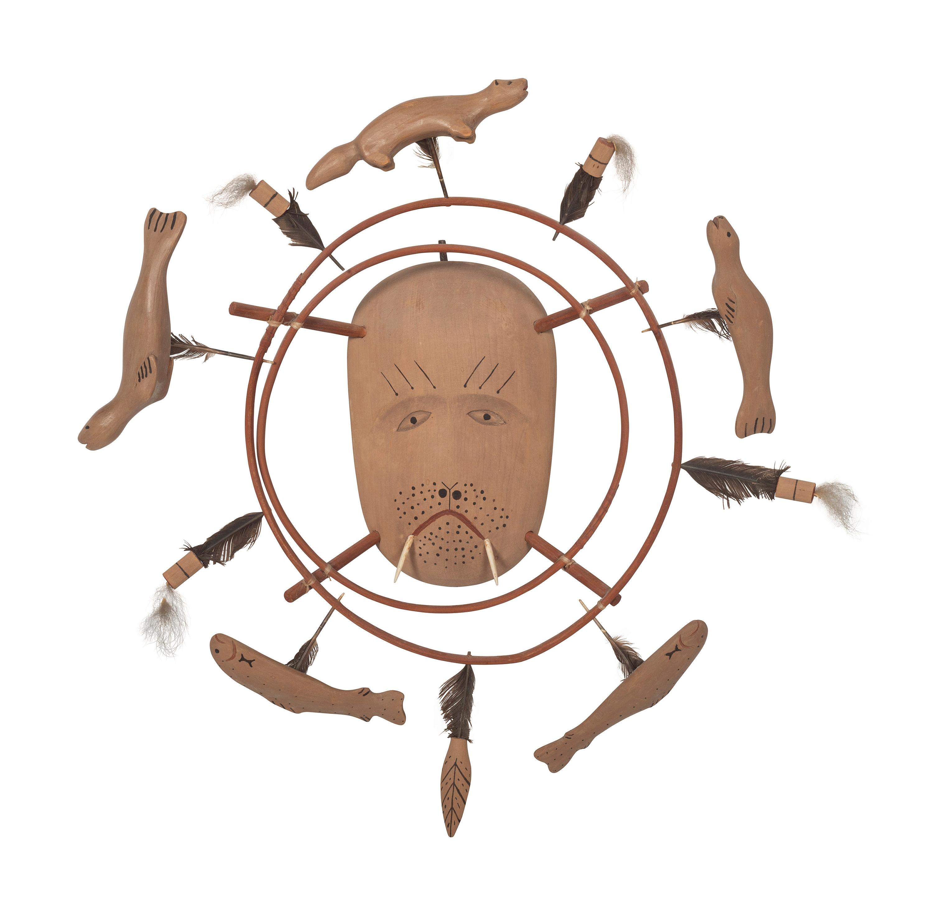 Nunivak Island Carved Wood Mask, Walrus