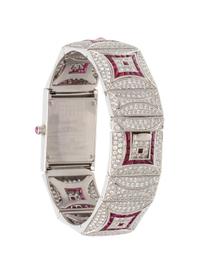 FRED, 18K WHITE GOLD, DIAMOND AND RUBY WRISTWATCH