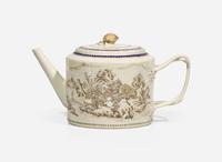 A Chinese export grisaille-decorated "Chinese Landscape" teapot, circa 1790-1810 墨彩外銷瓷茶壺 約 1790-1810年