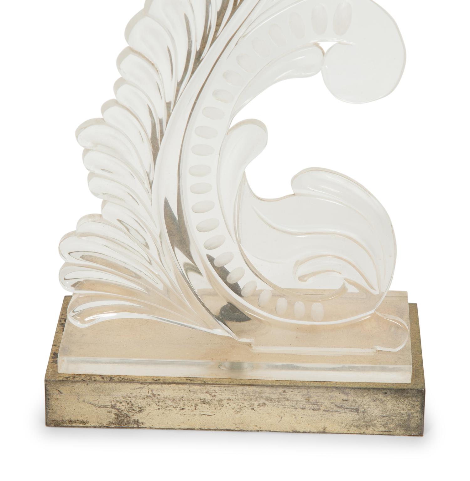 A Pair of Acrylic Foliate Scroll Table Lamps