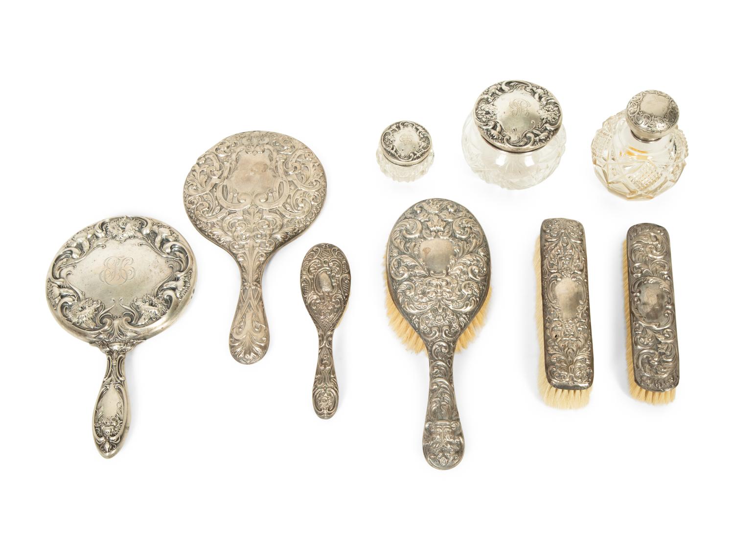 An American Silver Nine-Piece Dresser Set — 19TH CENTURY