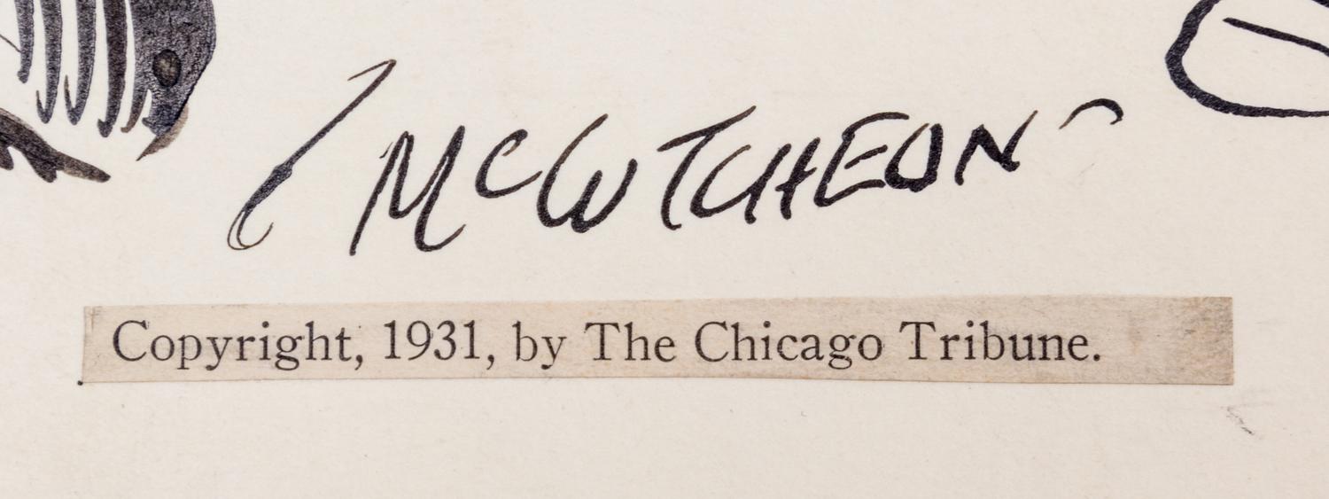 (CHICAGO) MCCUTCHEON, JOHN TINNEY. 6 original pen and ink illustrations for The Chicago Tribune re: crime, c. 1926-1931.