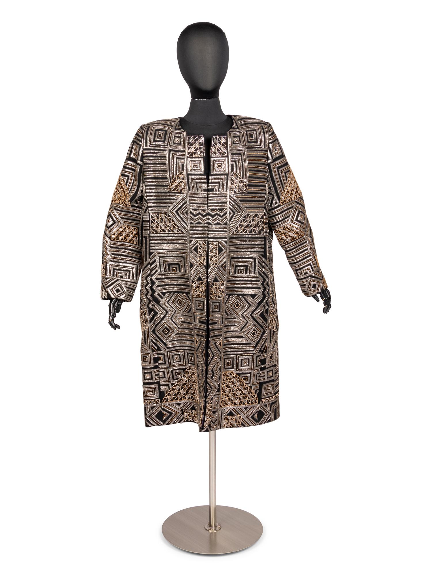 Oscar de la Renta Coat With Leather & Bead Trim, Fall 2010