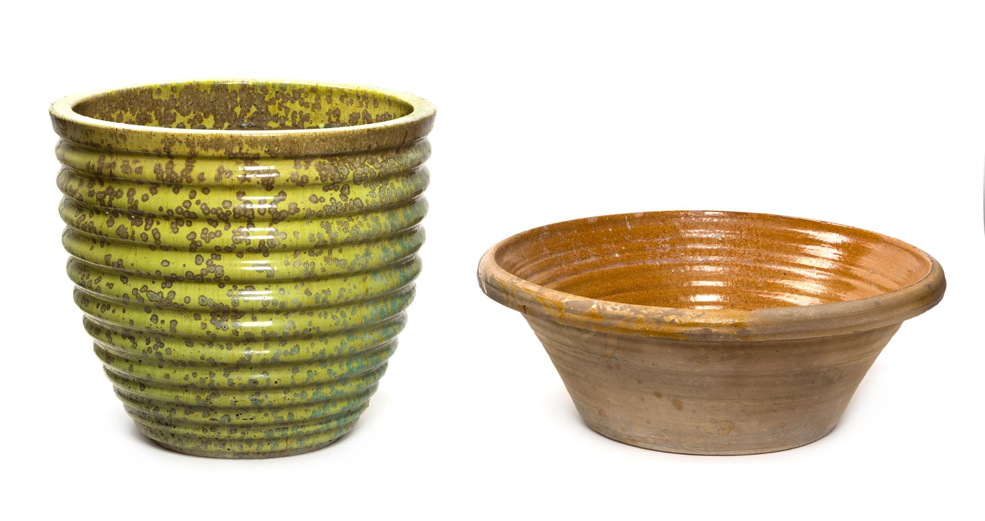 Two Ceramic Planters Height of tallest 15 x diameter 16 3/4 inches.