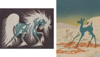 Two Works: Blue Horse and Deer Pair