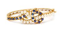 SAPPHIRE AND CULTURED PEARL BANGLE BRACELET