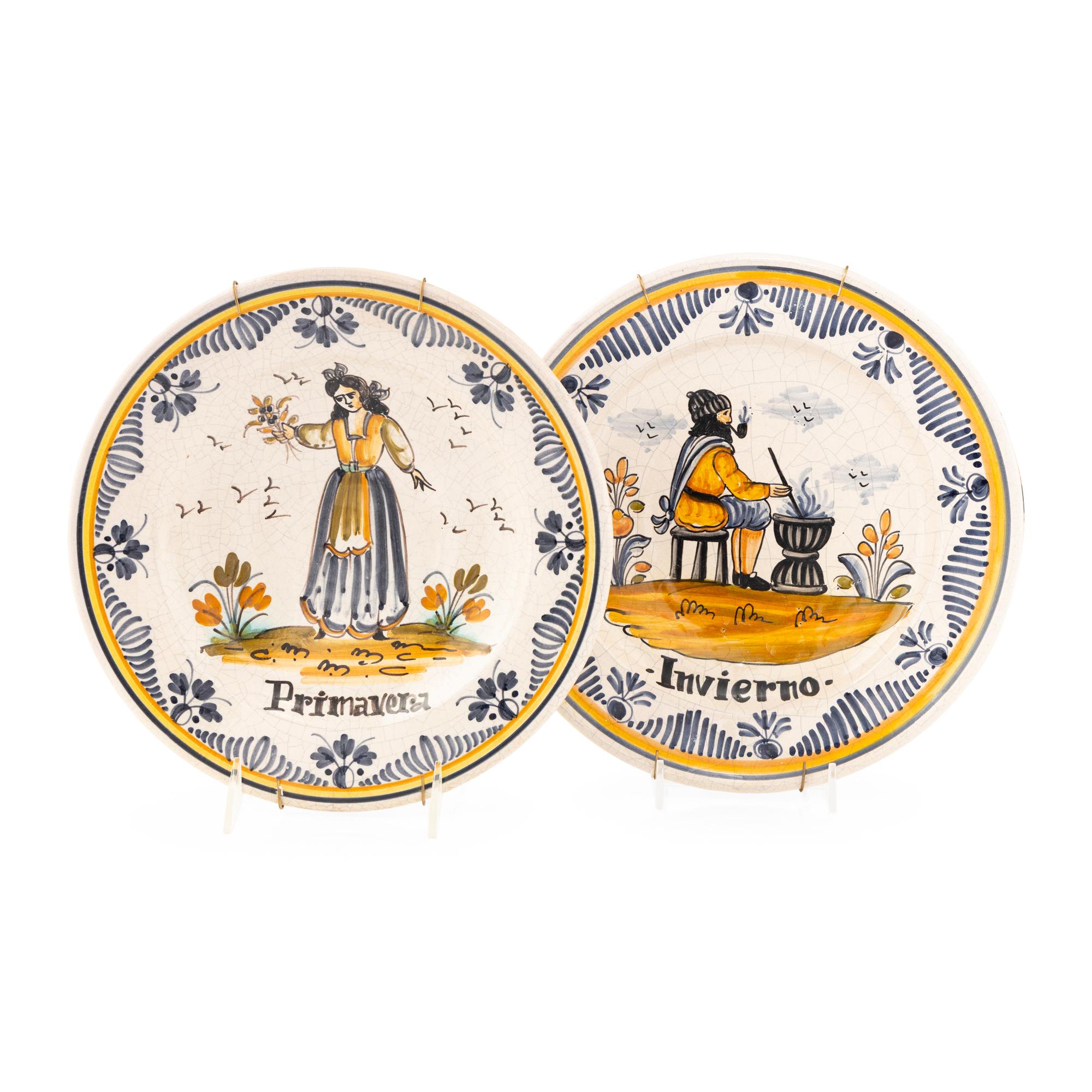 A Spanish Majolica Charger and Four Cabinet Plates