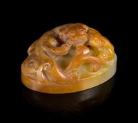 A Celadon and Russet Jade Seal Length 2 inches.