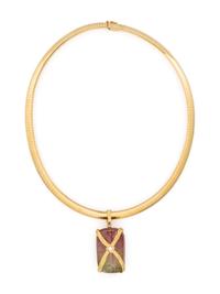 YELLOW GOLD AND WATERMELON TOURMALINE PENDANT NECKLACE