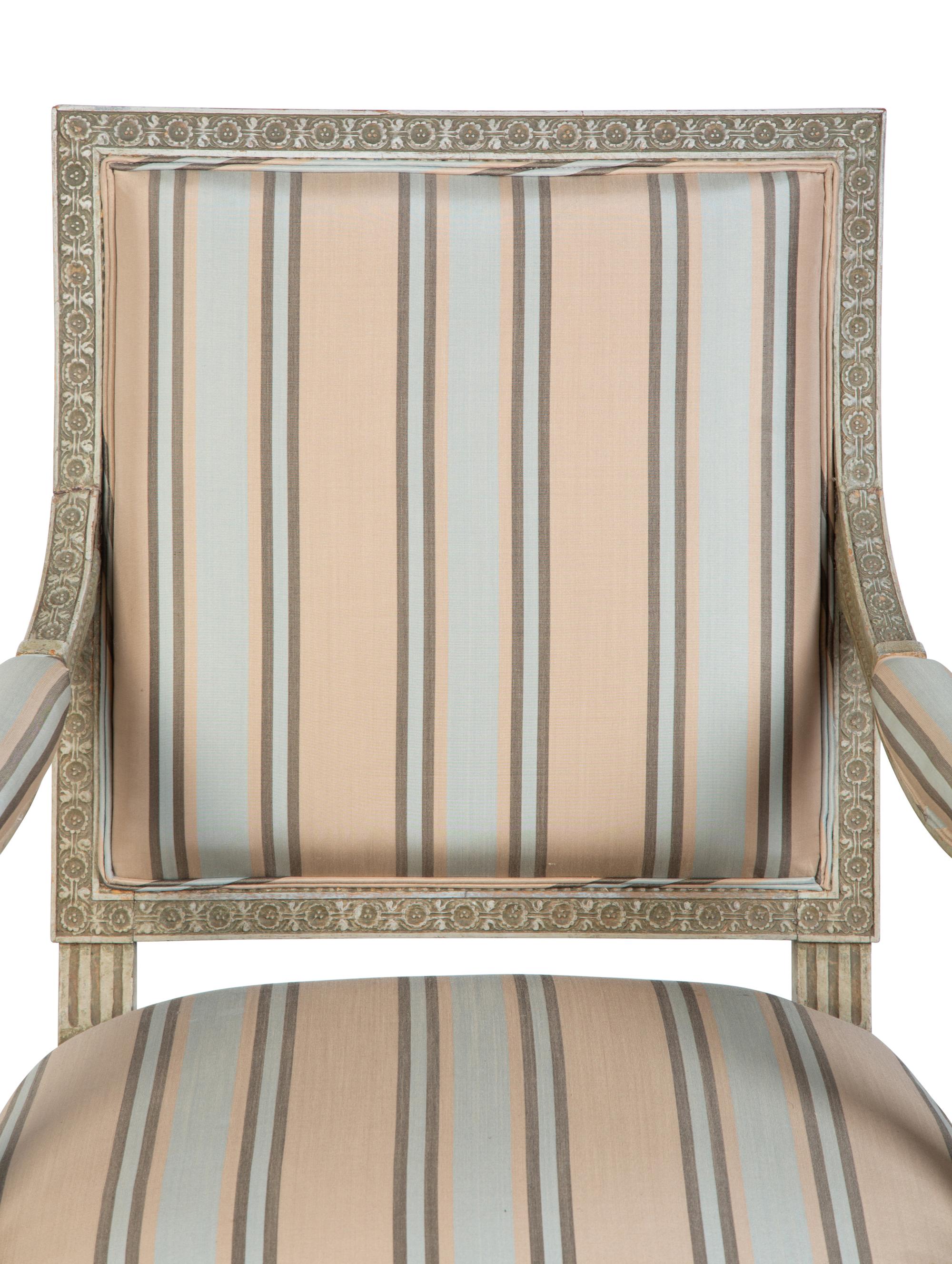 A Louis XVI Style Carved and Painted Fauteuil — 19TH CENTURY