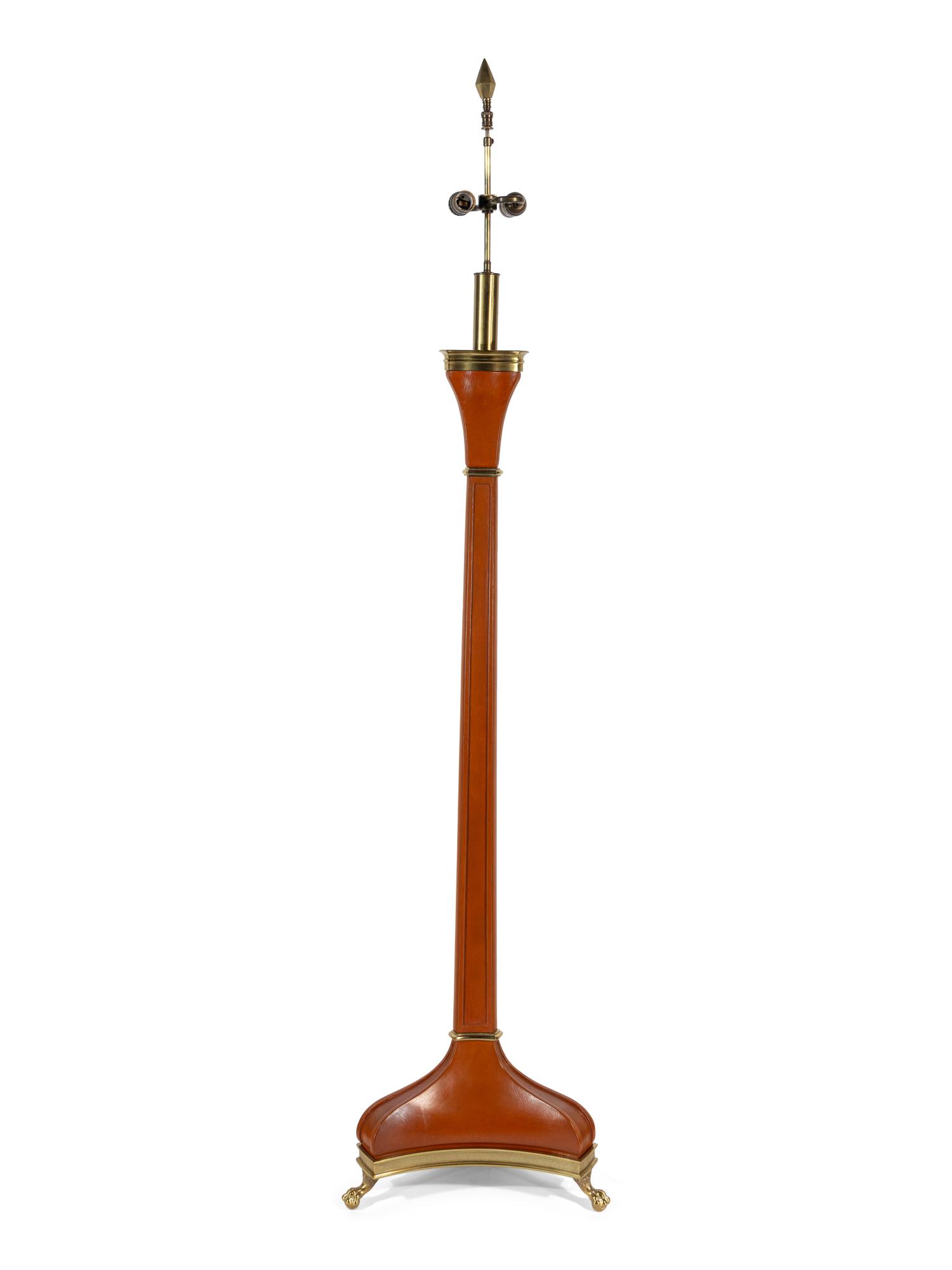 A French Leather and Gilt Metal Floor Lamp