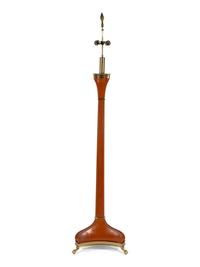A French Leather and Gilt Metal Floor Lamp