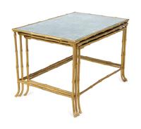 A Set of Three Gilt Metal Mirrored Nesting Tables in the Style of Maison Bagues