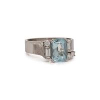 AQUAMARINE AND DIAMOND RING