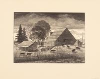 A group of six American prints (Emile Gruppe, Country Scene with Houses ; Nathan Margolies, Cornhuskers ; Leo Meissner, Jeter Spivey's Place ; Darwin Musselman, Going Home ; Thomas Nason, Haystacks ; Julius Tanzer, New England Yard )