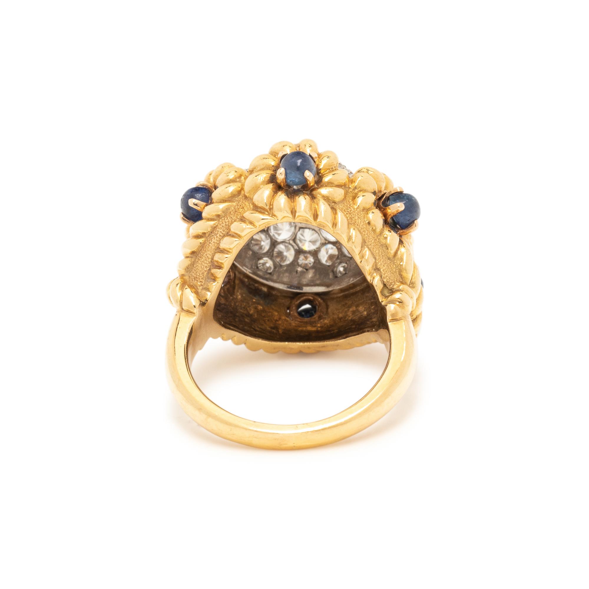 YELLOW GOLD, DIAMOND AND SAPPHIRE RING