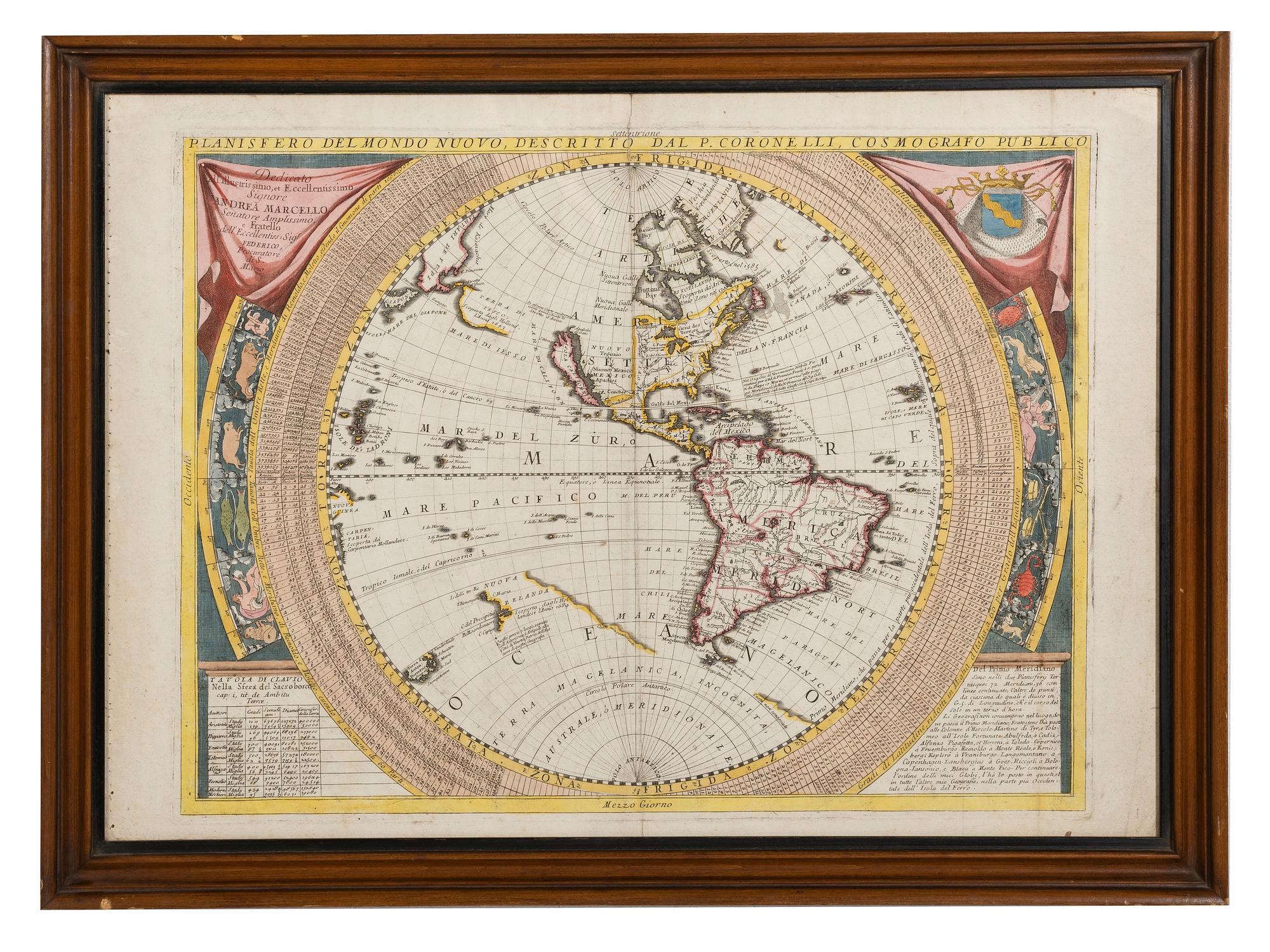 CORONELLI, Vincenzo Maria (1650-1718). Planisfero del Mondo Nuovo . Venice, ca 1691.