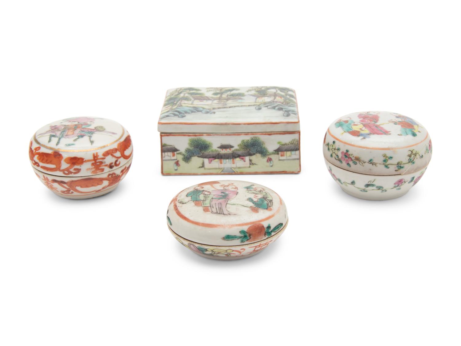 Four Chinese Famille Rose Porcelain Covered Boxes