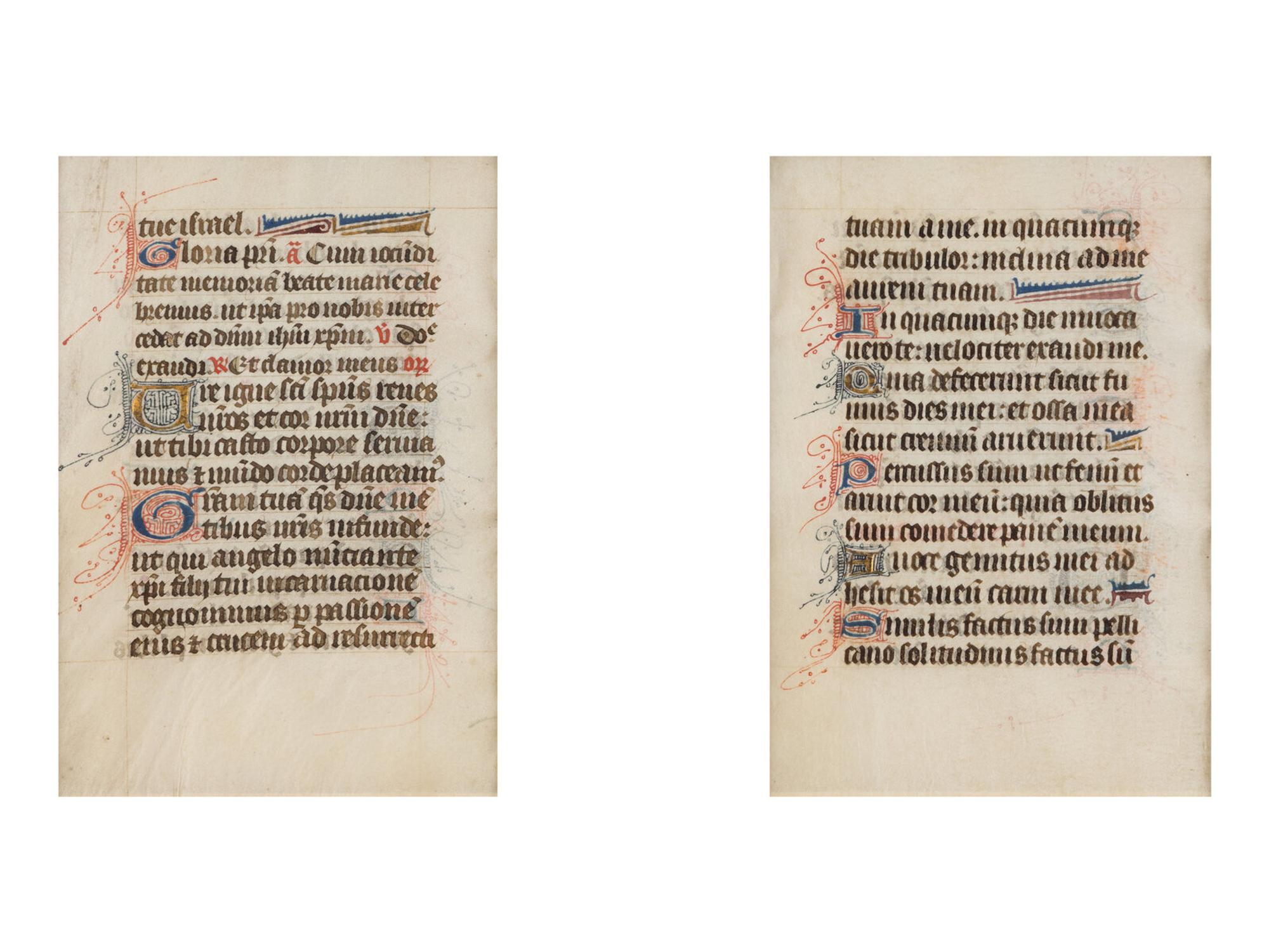 FOUR ILLUMINATED LEAVES FROM ASSORTED BOOKS OF HOURS FROM FRANCE, ITALY, AND THE NETHERLANDS