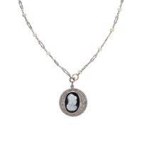 CAMEO, DIAMOND, AND SEED PEARL PENDANT NECKLACE