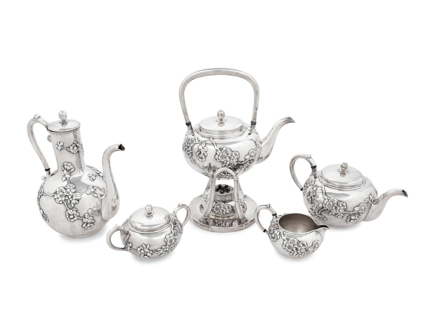A Japanese Silver Five-Piece Tea and Coffee Service