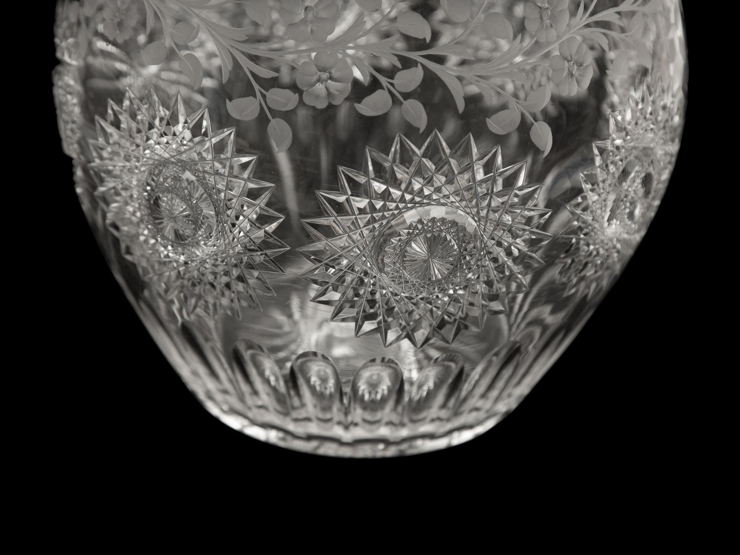 Two Large Cut and Etched Glass Bowls