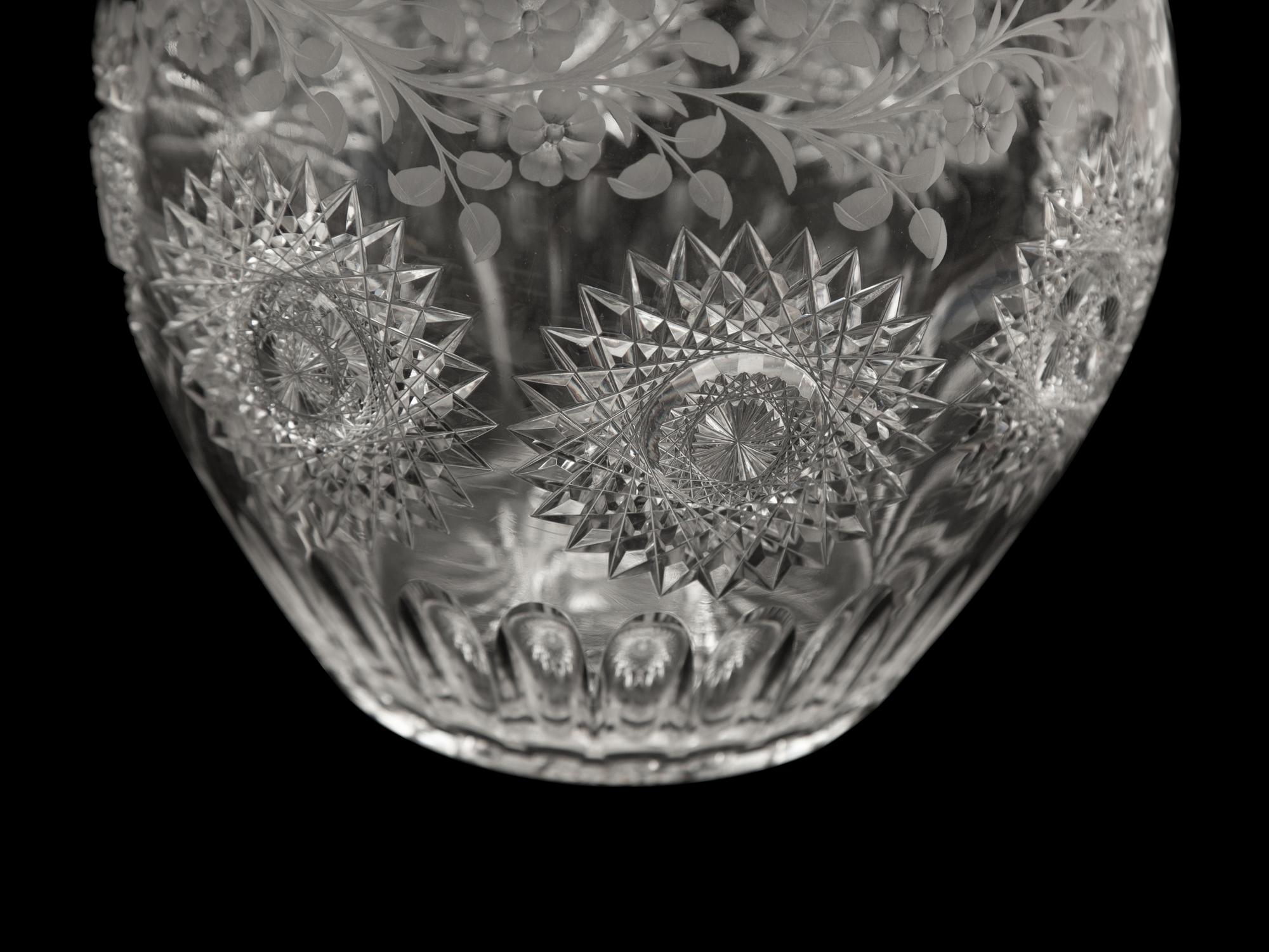Two Large Cut and Etched Glass Bowls