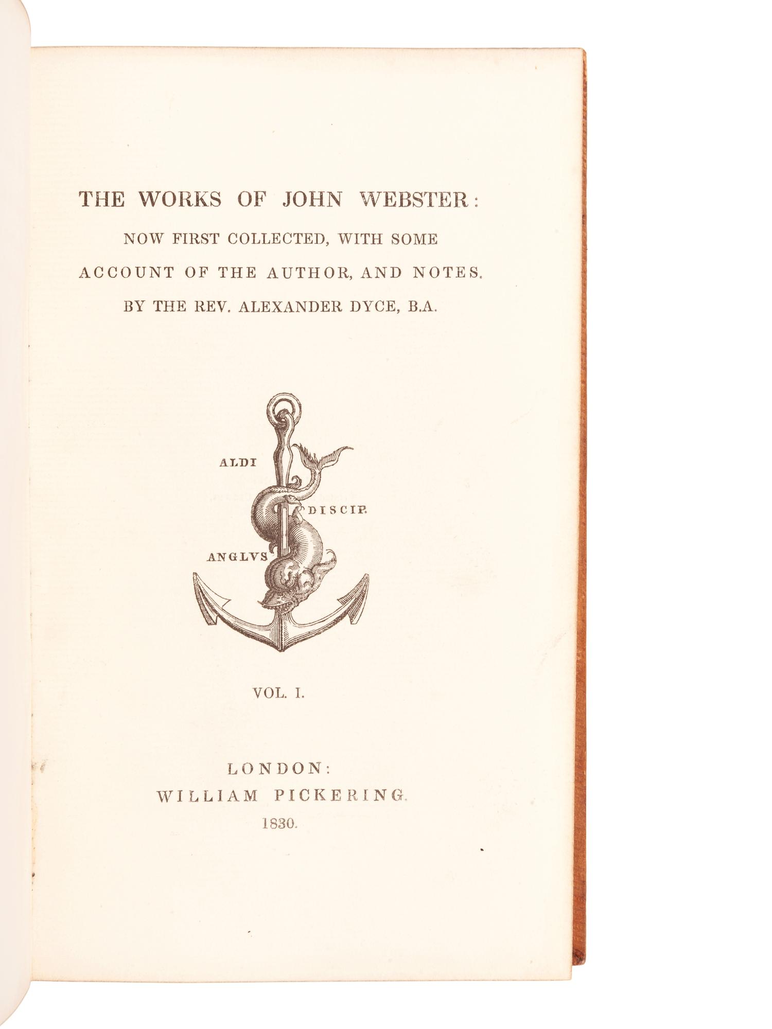 [BINDINGS]. WEBSTER, John (1580?-1625?). Works. London: William Pickering, 1830.