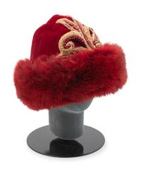 Red Velvet & Fur Hat with Matching Boots, 1990s