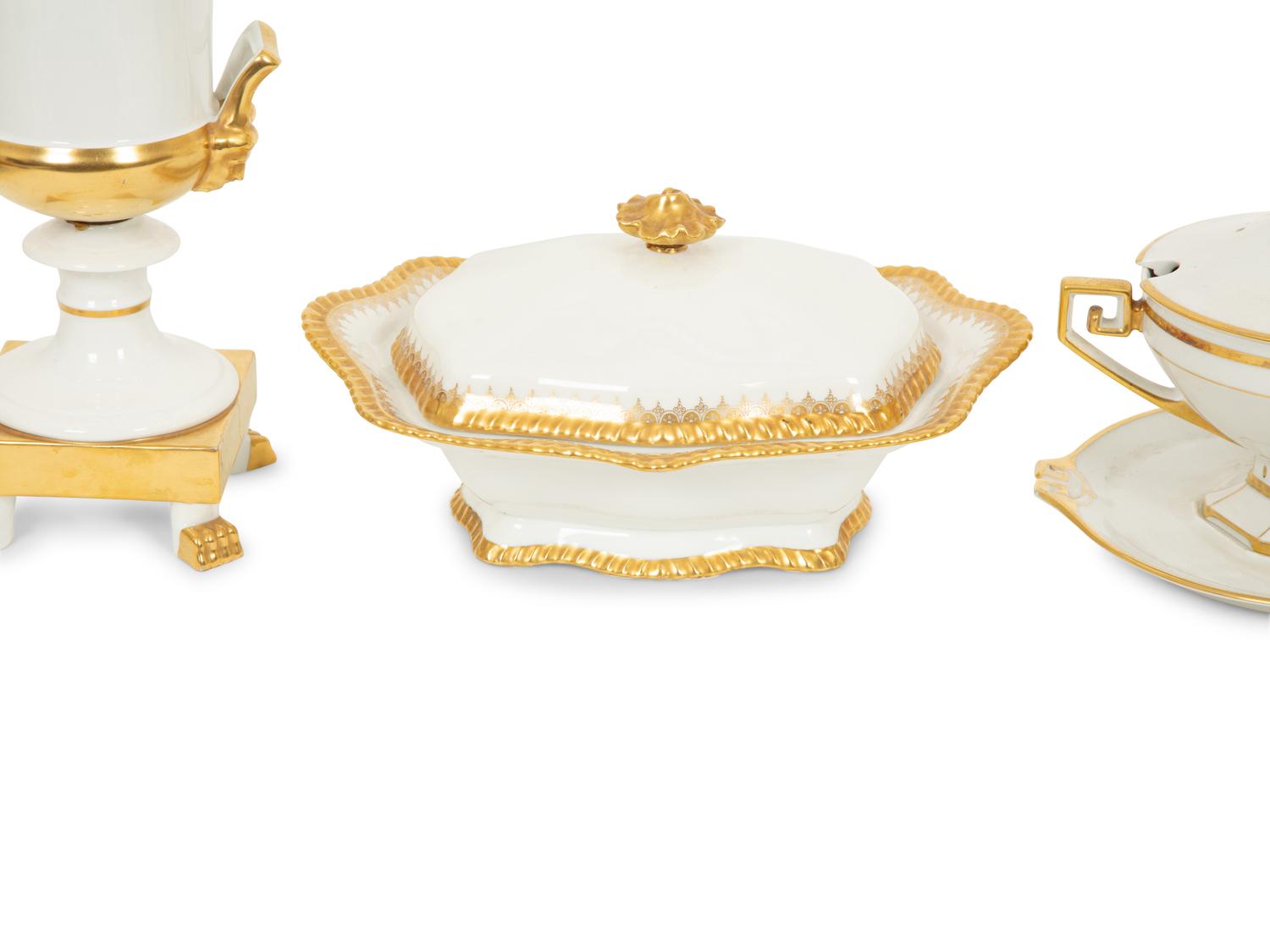 A Group of Five Continenal Gilt Porcelain Wares
