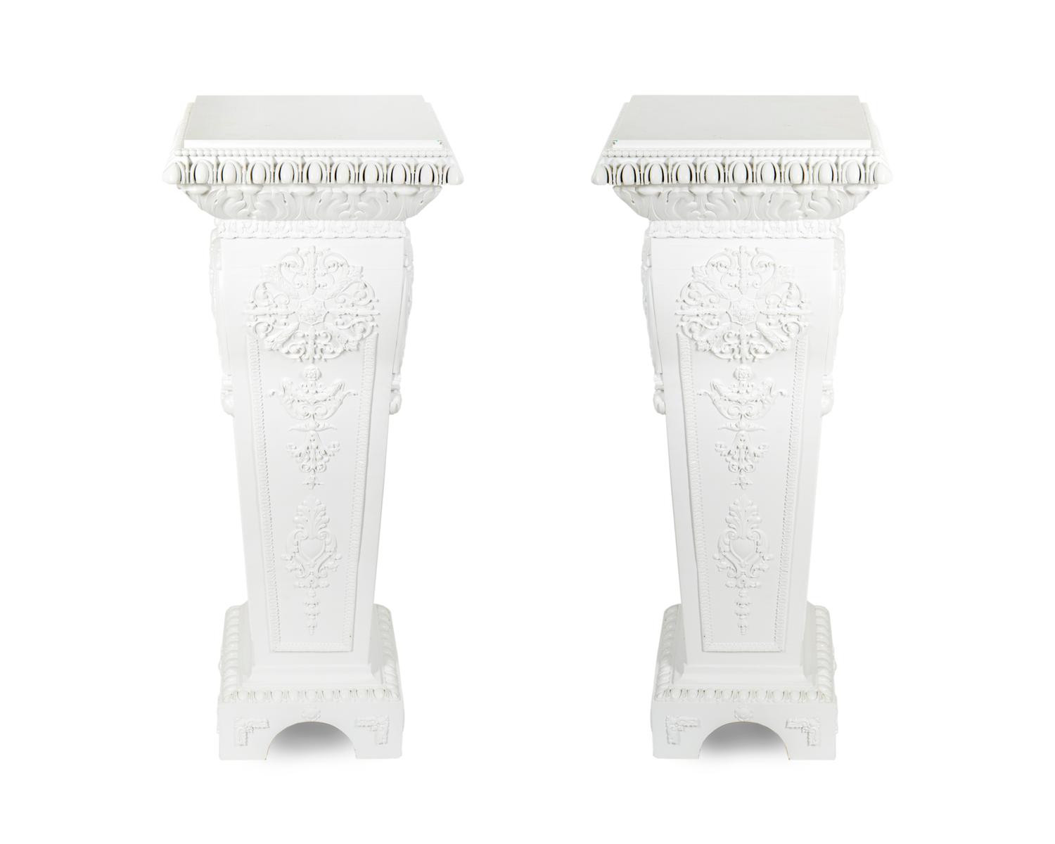 A Pair of White Painted Carved Wood Pedestals — 20TH CENTURY