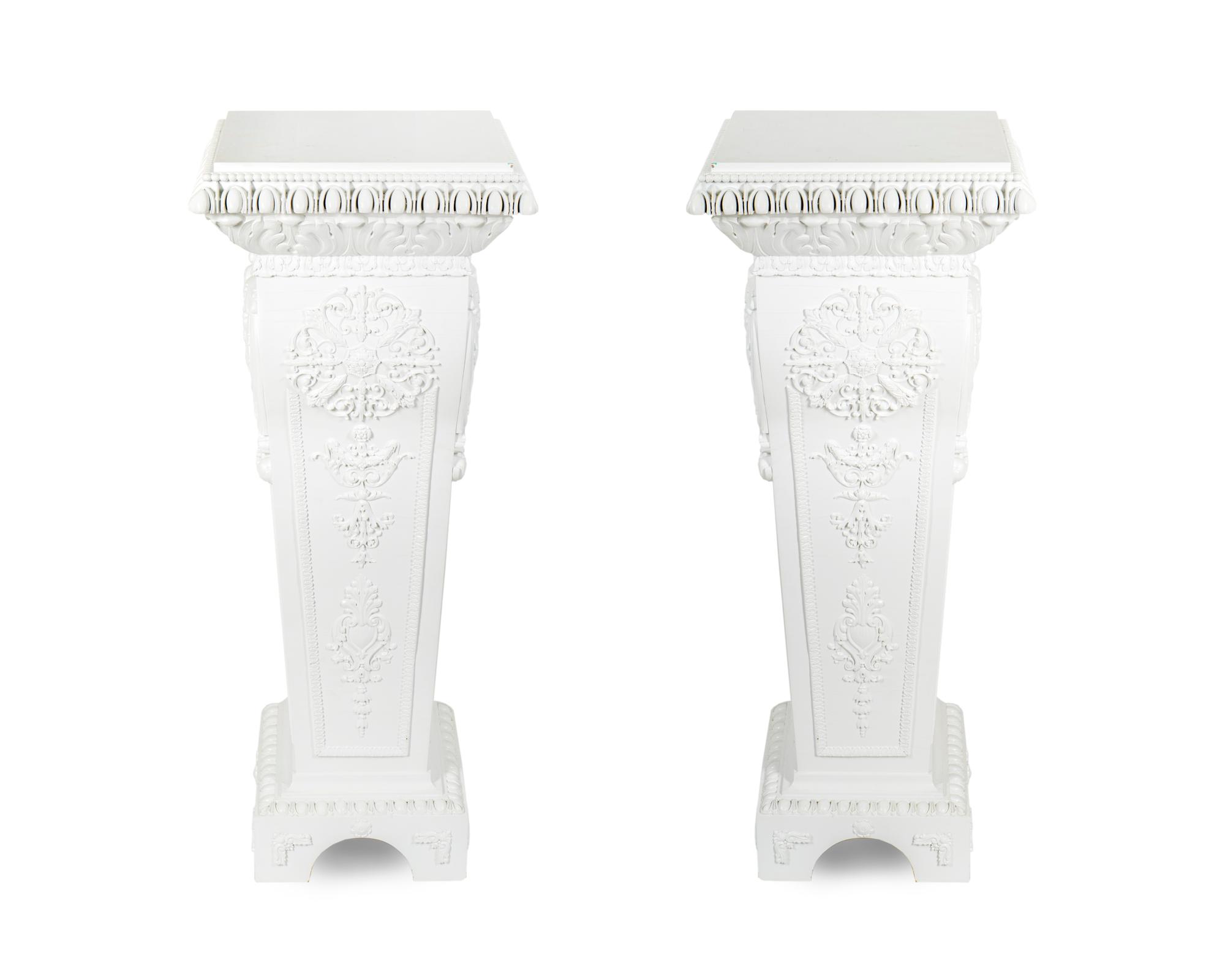 A Pair of White Painted Carved Wood Pedestals — 20TH CENTURY