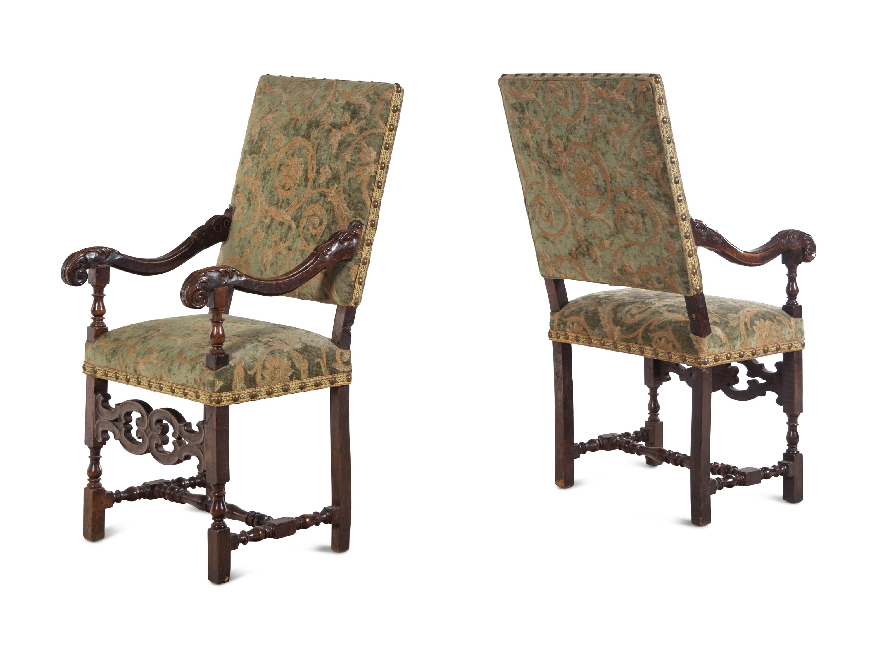 A Pair of William and Mary Style Walnut Armchairs