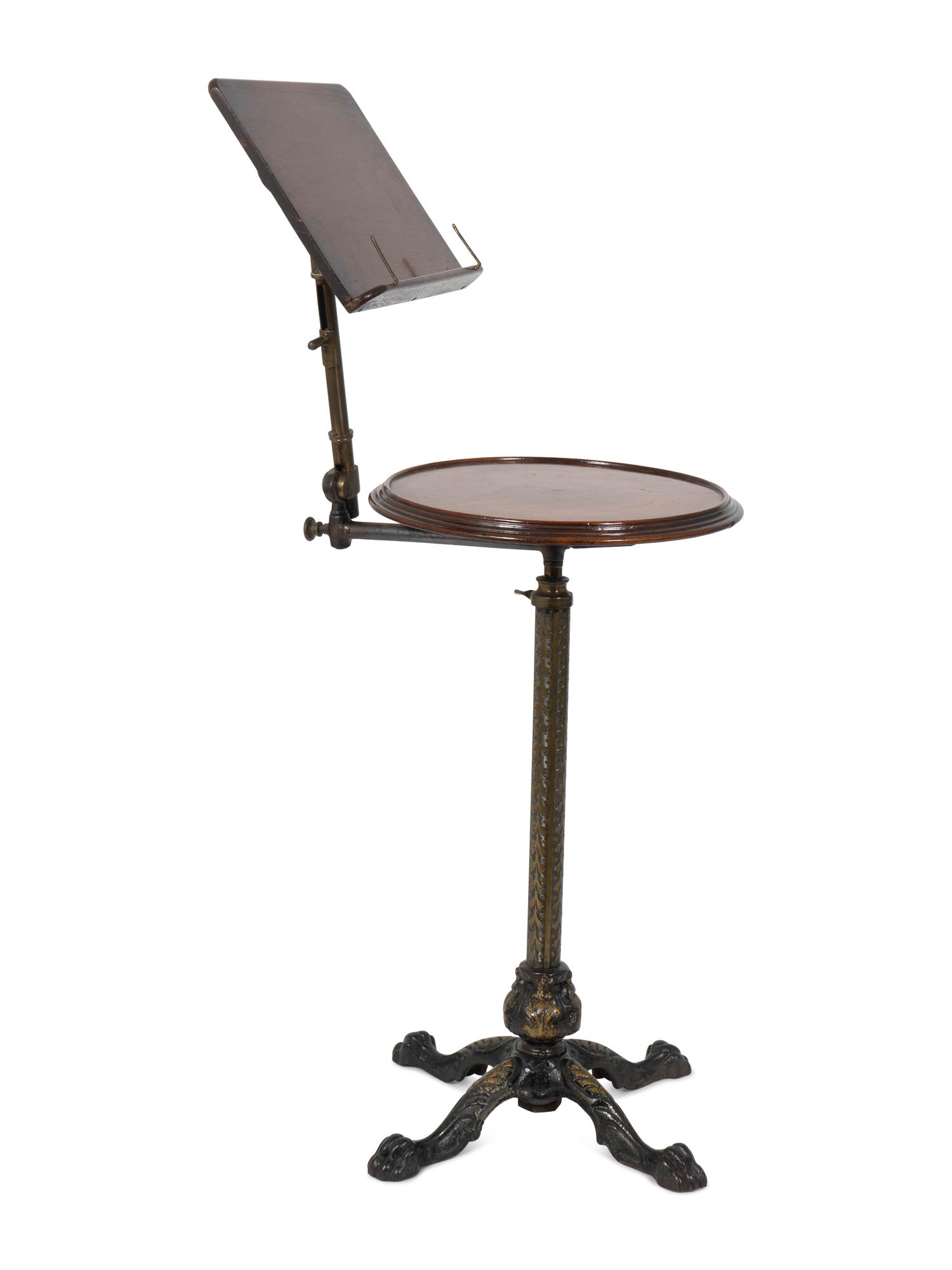 An English Mahogany and Brass Table with Adjustable Book Shelf — 19TH/20TH CENTURY