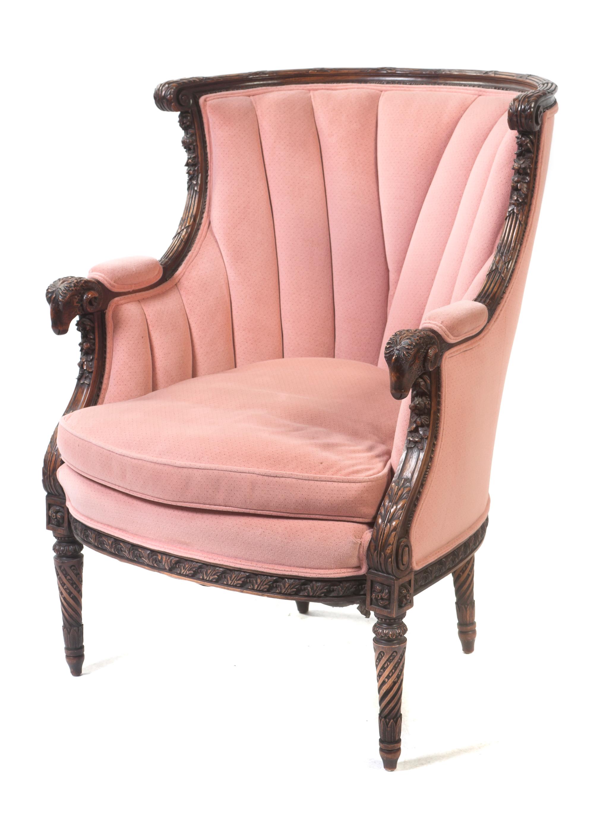 A Louis XVI Style Bergere en Gondole, Height 39 1/2 inches.