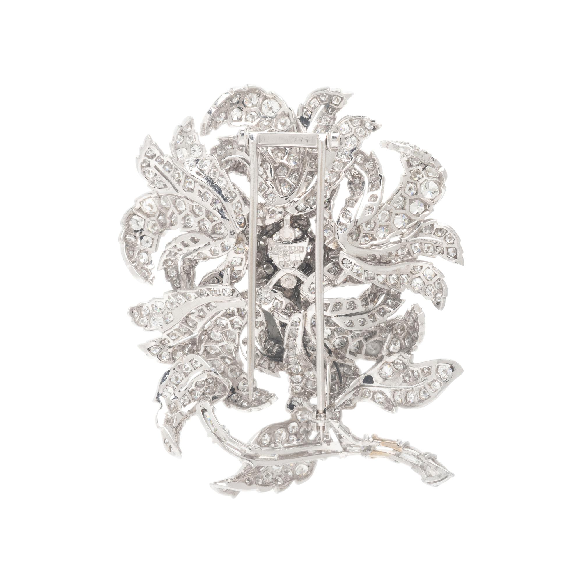 Diamond and Platinum 'En Tremblant' Flower Brooch