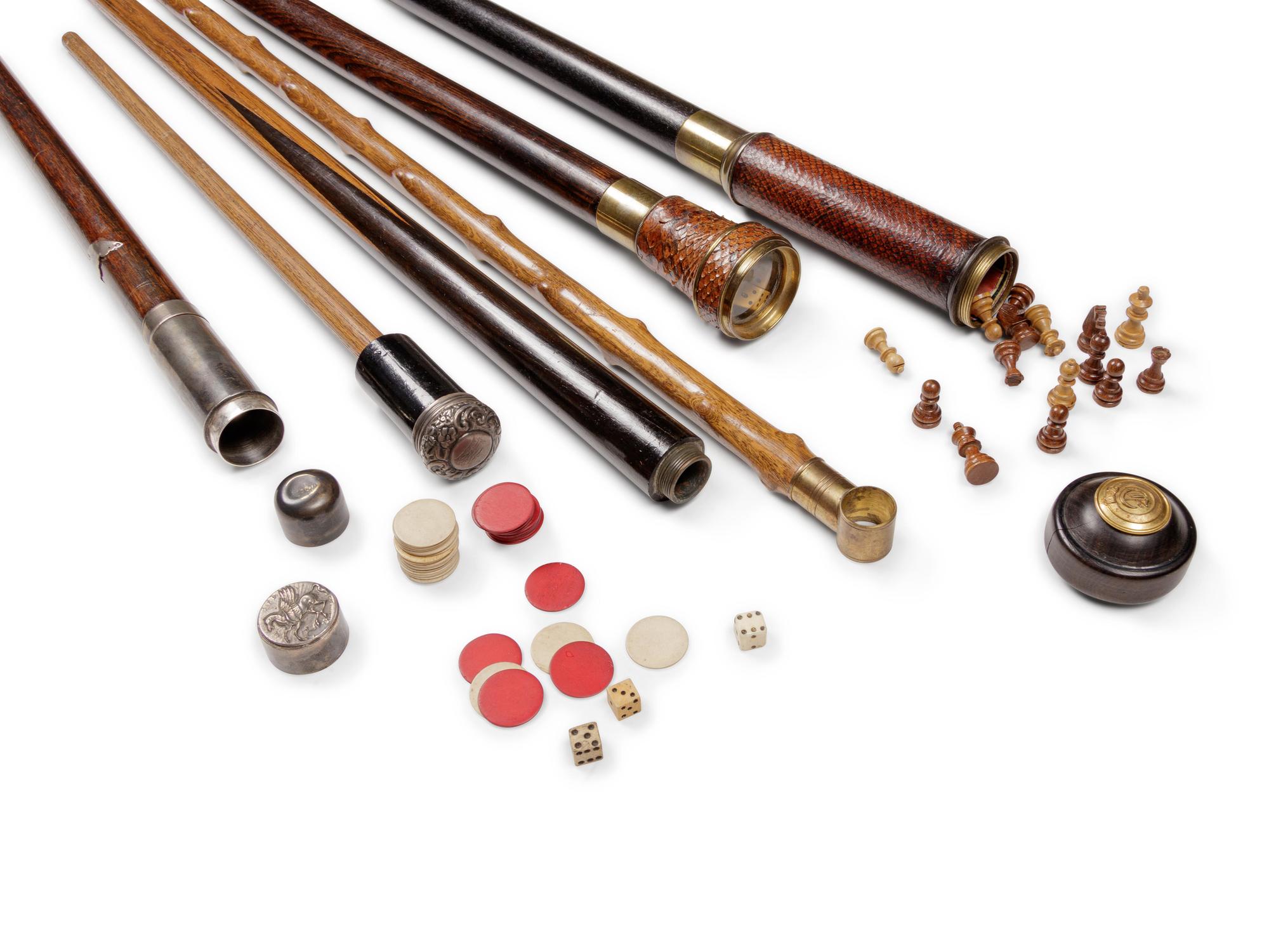Five English and Continental Game or Gambler System Walking Sticks