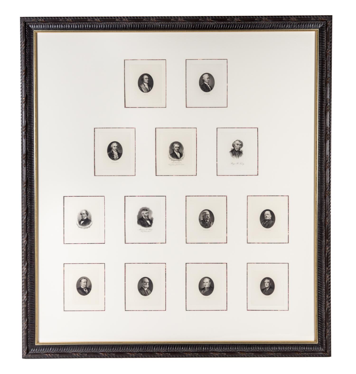 (SUPREME COURT) 13 engraved portraits of Supreme Court Justices.